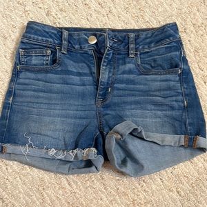 American Eagle Dark Hi-Rise Shortie Jean Shorts, Size: 4
